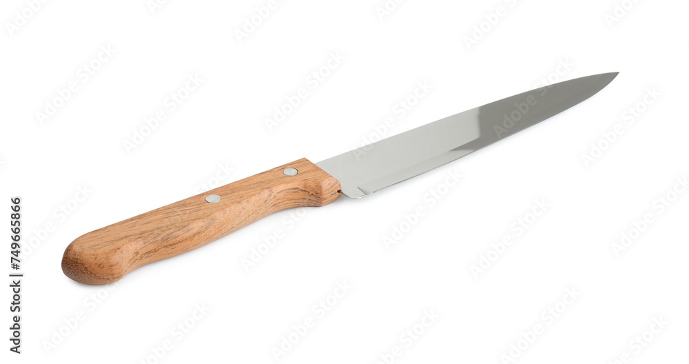 One sharp knife with wooden handle isolated on white One sharp knife with wooden handle isolated on white