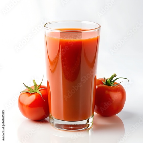 tomato freshly squeezed juice in a glass cup with ice. The drink is isolated on a white background.