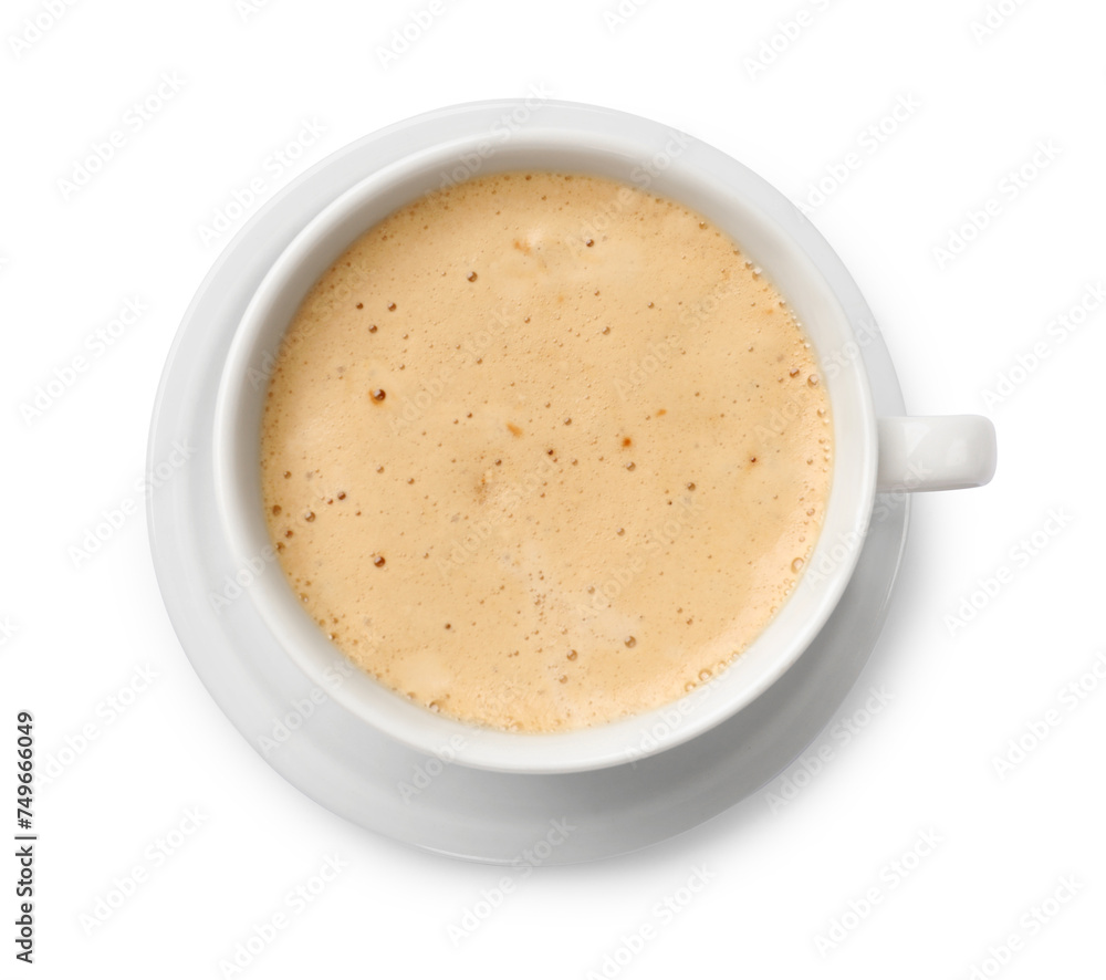 Aromatic coffee in cup isolated on white, top view Aromatic coffee in cup isolated on white, top view