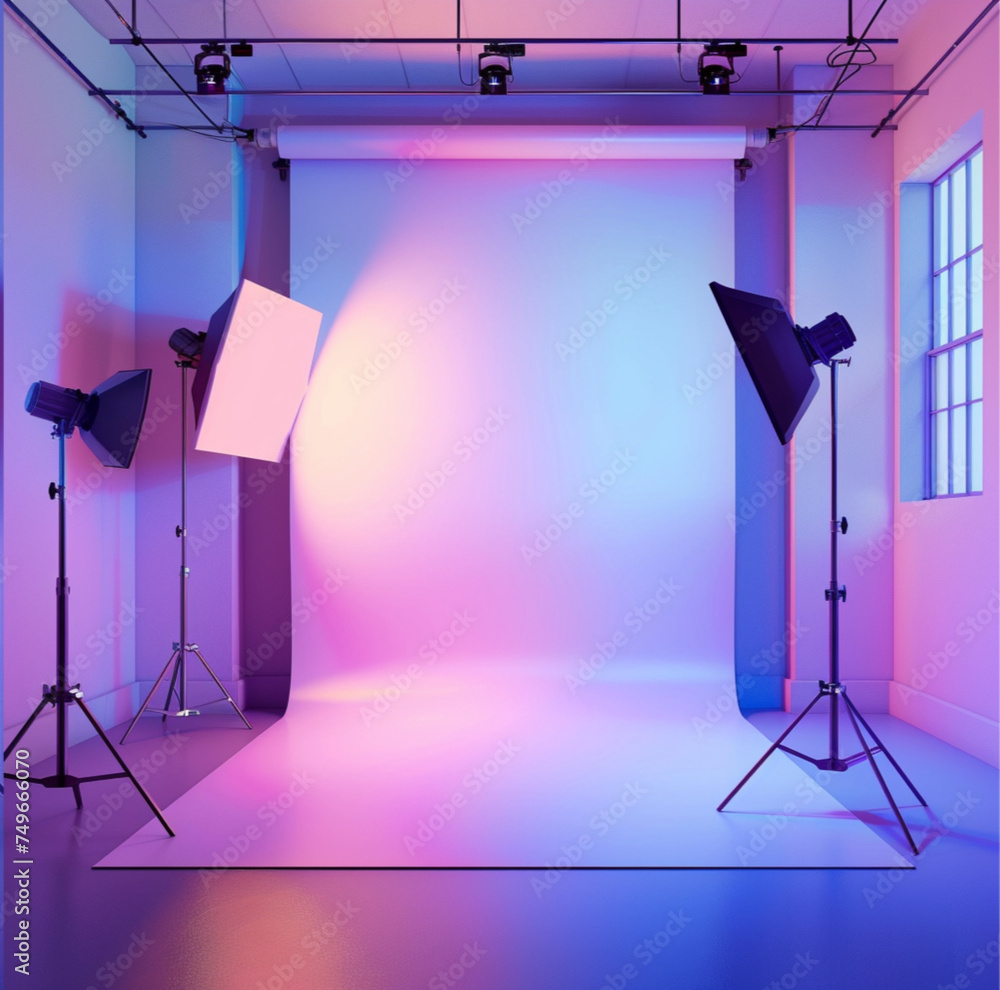 purple and blue gradient studio room