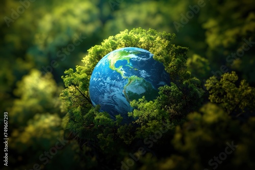 Global Earth: 3D Planet Sphere Concept with Blue Continents and Green Landscapes