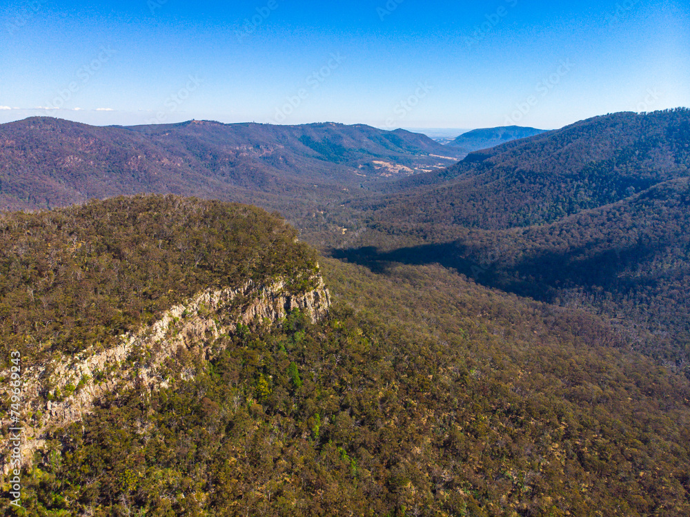 aerial panorama of mountains in main range national park, queensland, australia; famous rocky mountains - the steamers near mount superbus