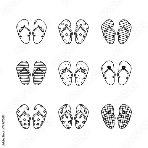 Flip flops doodle line vector illustration