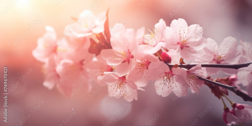 Pink Sakura Cherry Blossom Flower on Tree Branch Generative AI