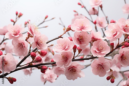 Close Up of Pink Sakura Cherry Blossom Flowers on a Tree Generative AI