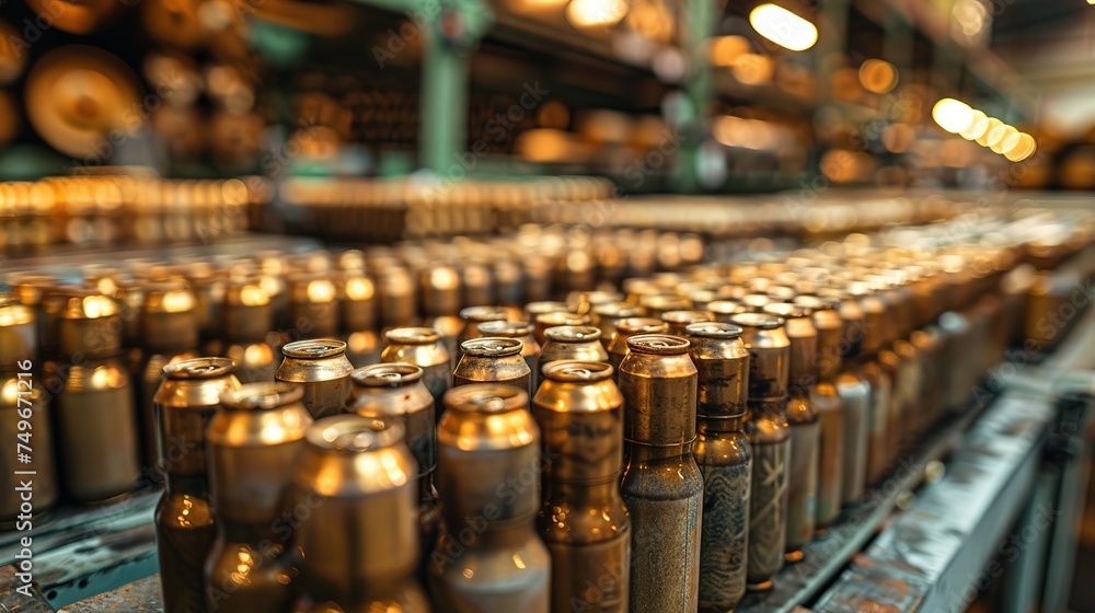 Many of new artillery shells are in military warehouse, metal munition in storage of weapons factory closeup. Concept of war, background, equipment, supply, production Many of new artillery shells are in military warehouse, metal munition in storage of weapons factory closeup. Concept of war, background, equipment, supply, production