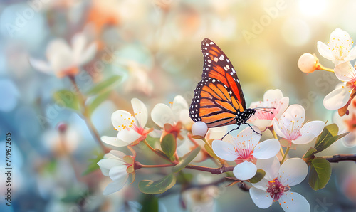 Beautiful spring nature background with butterfly, Generative AI  © simba kim