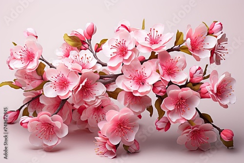 Pink Sakura Cherry Blossom Flowers on White Background Generative AI © Johnathan