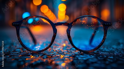 Women's glasses mockup with rounded designer.glasses in the night