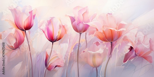 Pink Tulip Flowers on White Background Generative AI