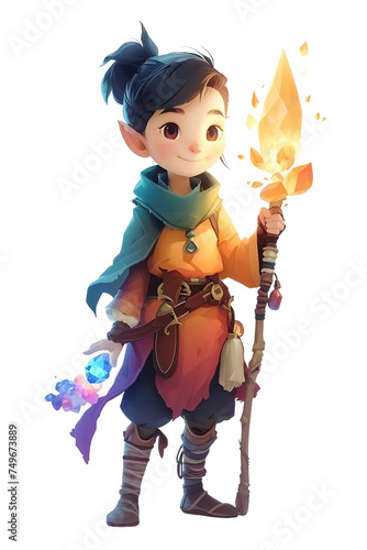 Beautiful Crystal Staff Wielder character isolated on transparent background photo