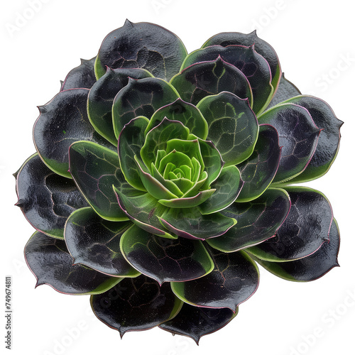 Hobo Aeonium Zwartkop Black Rose in Striped Green Cut Out Style on White Background photo