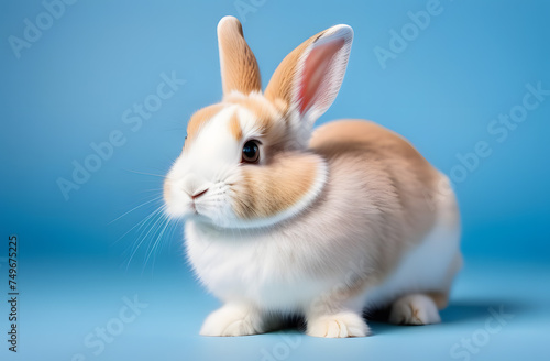 Easter rabbit on a blue background. Cute bunny.  © Elina