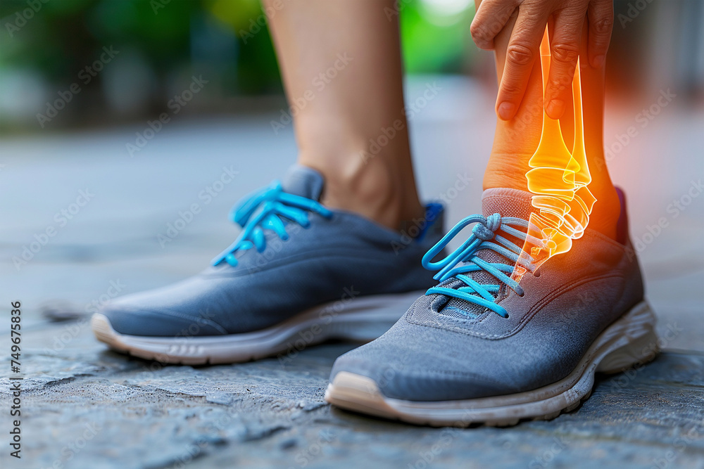 Active Woman Touching Ankle with Pain Highlight Illustration During Outdoor Run