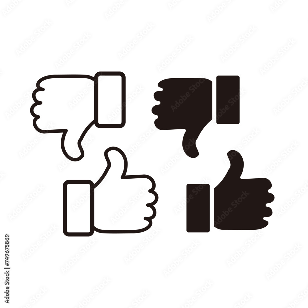 Thumbs up and thumbs down icon. Thumbs up and thumbs down symbol. resources graphic element design. Vector illustration with application and technology UI themes
