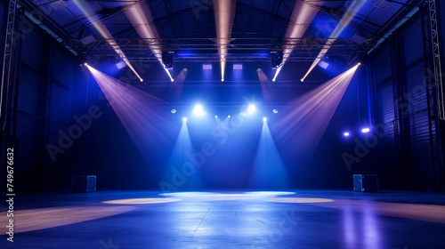 Free stage with lights, and lighting devices.