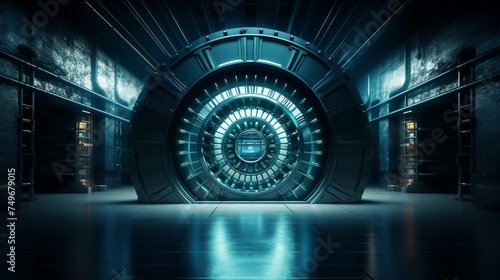 Cyber vaults exuding a dark aura filled with digital assets safeguarded by advanced unseen security measures