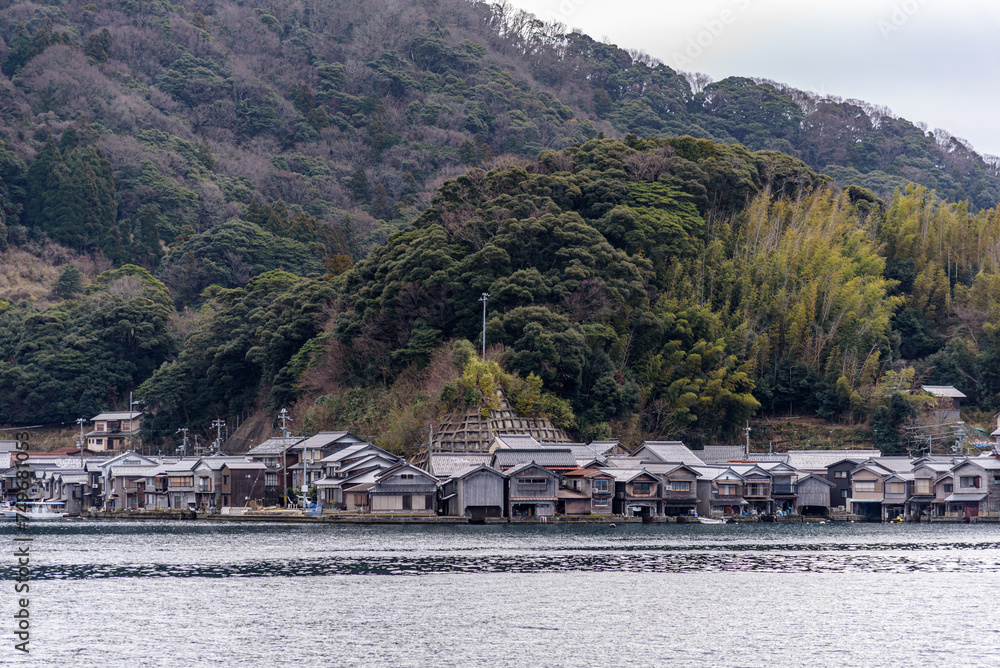 Traditional wooden fishermen boathouses in Ine north Kyoto prefecture on the Sea of Japan