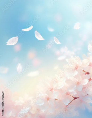 【縦写真】青空に舞う桜の花びら