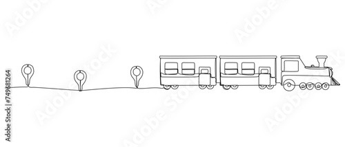 Moving train in continuous one line art style. Travelling concept. Simple vector illustration