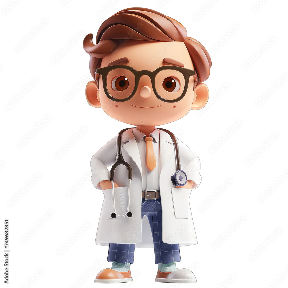 3D character a man doctor holding tablet on Transparent Background 3D character a man doctor holding tablet on Transparent Background
