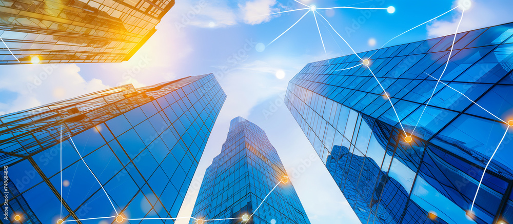 skyscraper building with holographic. finance corporate business concept background skyscraper building with holographic. finance corporate business concept background