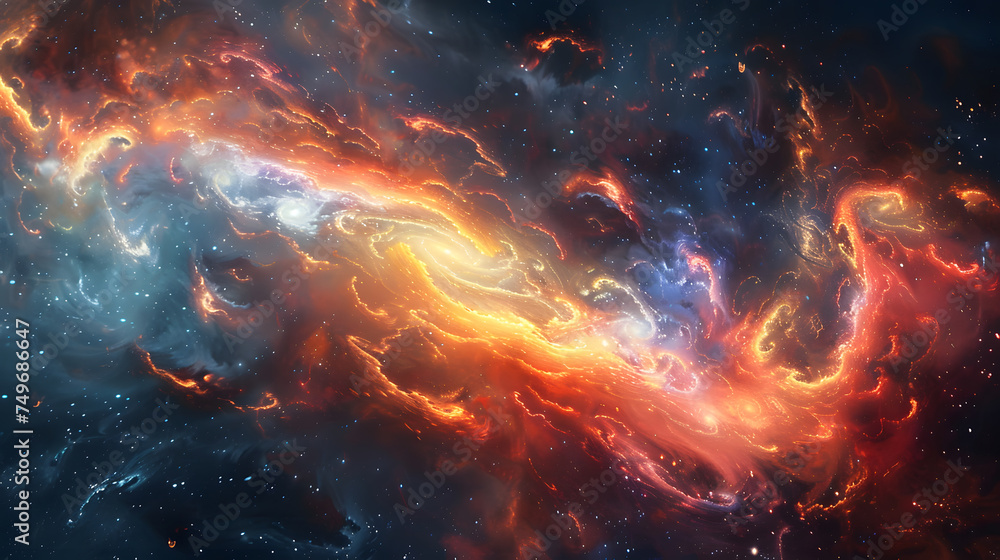 A colorful galaxy in space with swirling nebula and gas clouds