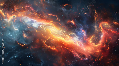 A colorful galaxy in space with swirling nebula and gas clouds