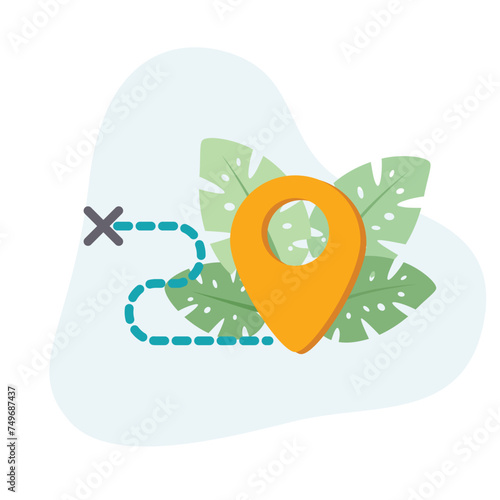 Trip flat vector Illustration Icon decorated with leaves for web use for trip, move, transport, relocate, direction, location tracking