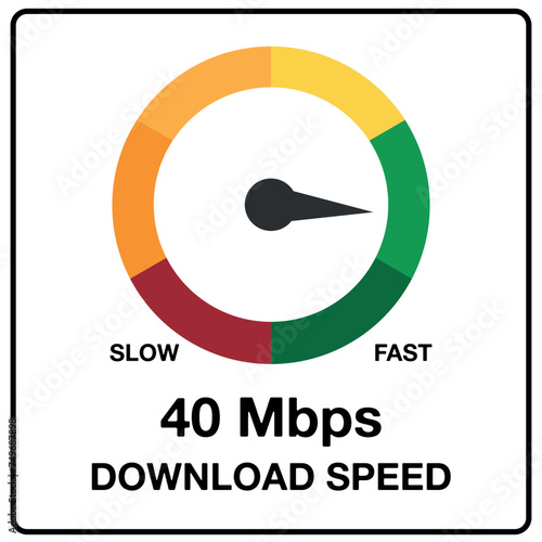 40 Mbps download speed. Slow and fast internet meter, downloading data isolated on white background