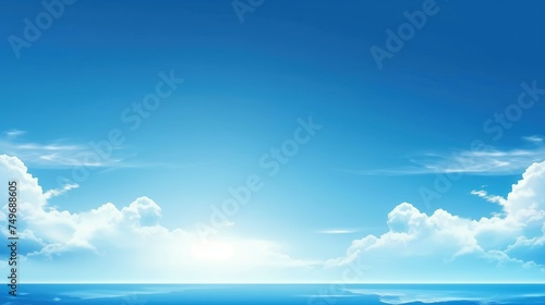 Sky Blue,Cloud Background,Horizon Spring Clear Sky in Morning by the beach,Vector beautiful landscape nature sunrise in Summer,Backdrop panoramic banner white clouds over blueblue
