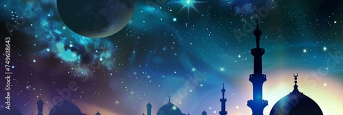 ramadan kareem, mawlid, iftar, isra miraj, eid al fitr adha, muharram, copy space text area,Generative AI.