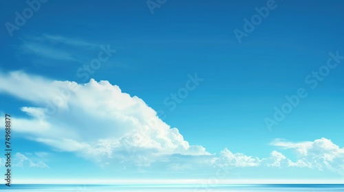 Sky Blue,Cloud Background,Horizon Spring Clear Sky in Morning by the beach,Vector beautiful landscape nature sunrise in Summer,Backdrop panoramic banner white clouds over blueblue photo