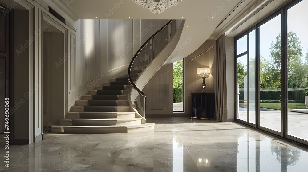 foyer with curved stairs