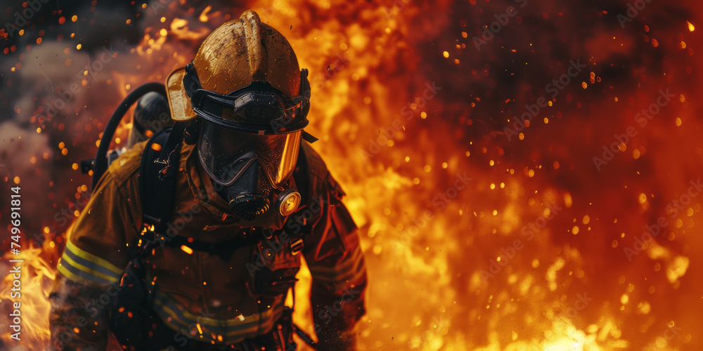 Brave Firefighter Heroically Protecting Lives and Property as a Hero Amidst Intense Flames of a Fierce Fire Brave Firefighter Heroically Protecting Lives and Property as a Hero Amidst Intense Flames of a Fierce Fire