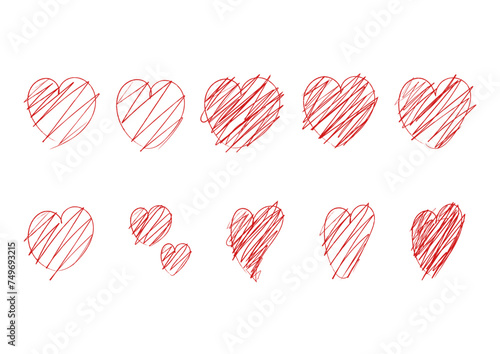 線で塗ったぐちゃぐちゃのハート素材セット