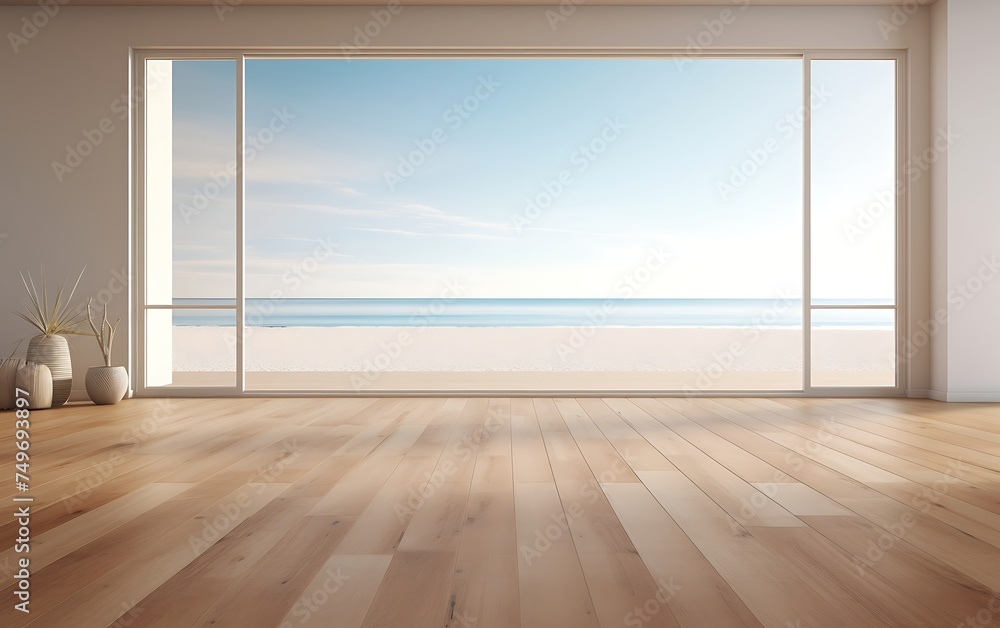 Fototapeta premium Empty room with sea view and blue sky