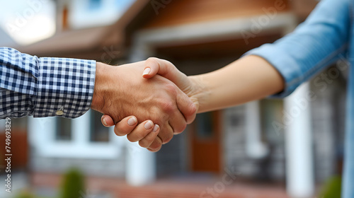 Shaking hands between two people after Signing a house rental. Reaching a real estate deal. Handshake to making a deal