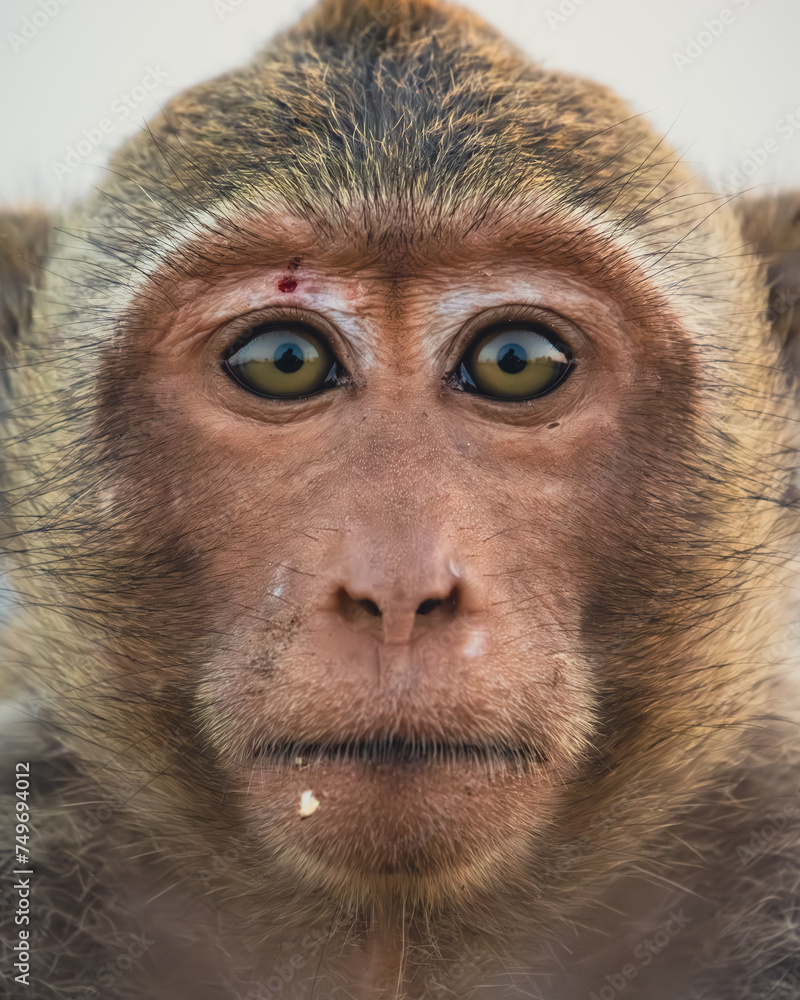 Obraz premium A close up portrait of a young monkey, looking directly into the camera with a calm expression 