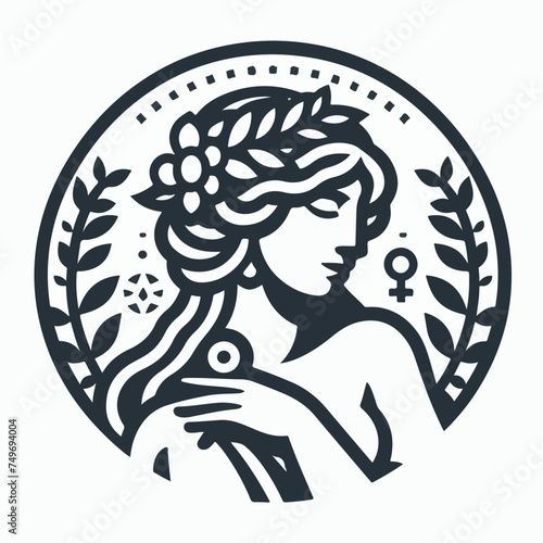 Venus Aphrodite goddess logo icon sticker illustration.