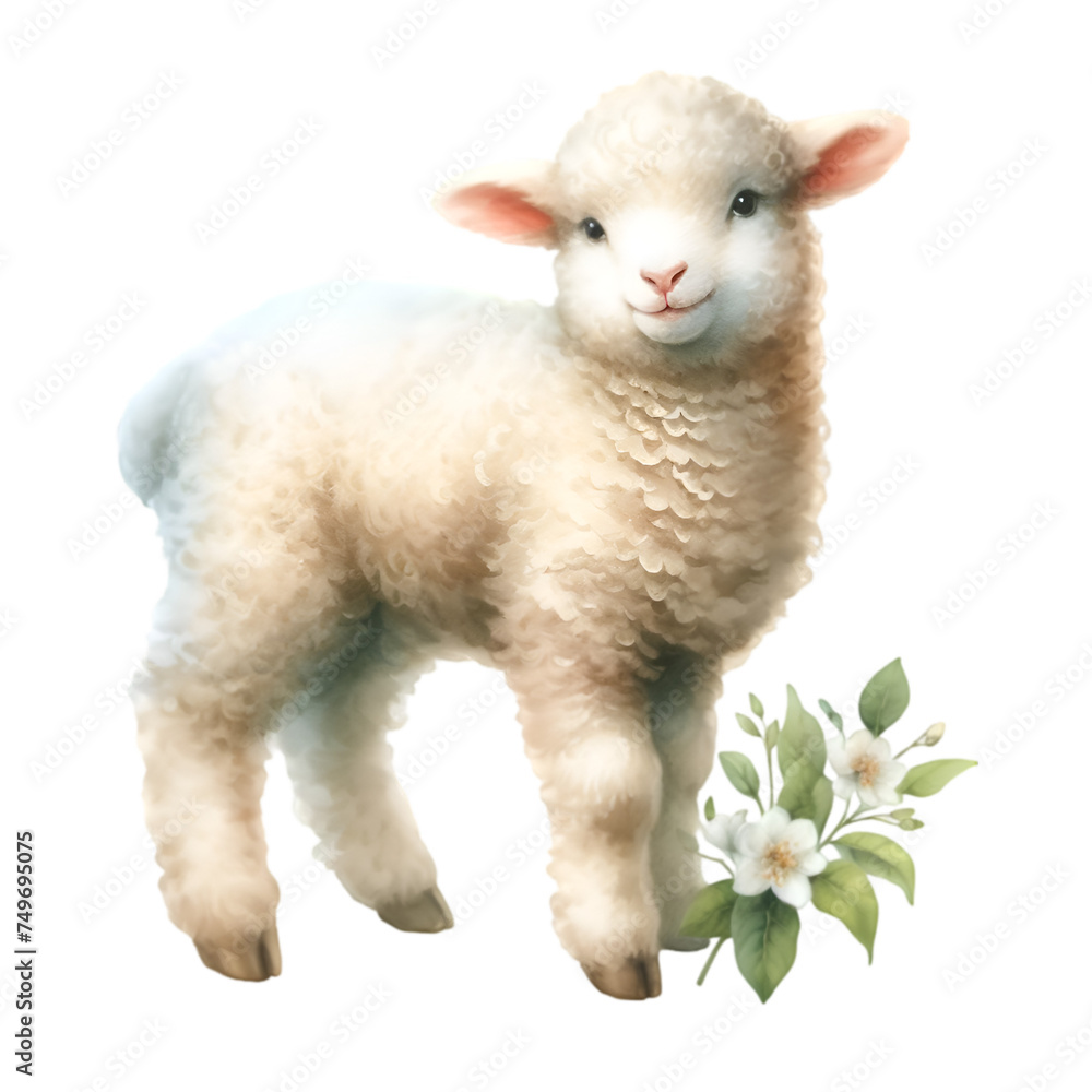 Group of adorable lambs and sheep, alongside a cute kitten, isolated on white background Group of adorable lambs and sheep, alongside a cute kitten, isolated on white background