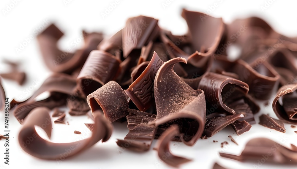 Closeup of chocolate curls on white background Closeup of chocolate curls on white background