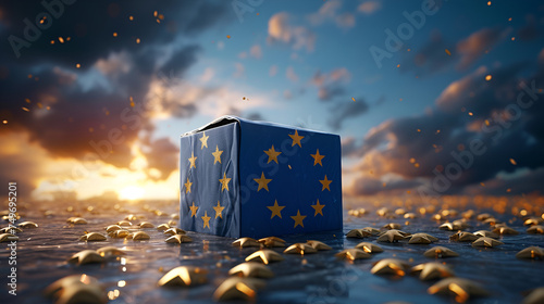 European Union elections concept image background , ballot box with EU flag. generative ai