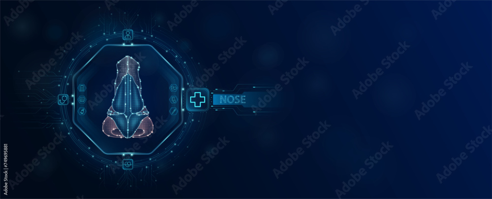 Nose chip in electronic circuit board microchip processor technology medical. Innovative health care information processing of digital hi tech future. Empty space for text. Banner vector. - obrazy, fototapety, plakaty 