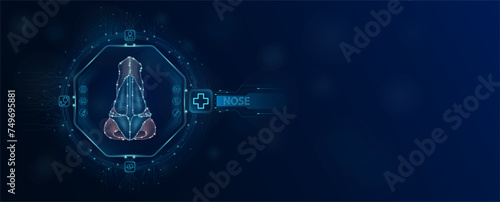 Nose chip in electronic circuit board microchip processor technology medical. Innovative health care information processing of digital hi tech future. Empty space for text. Banner vector.