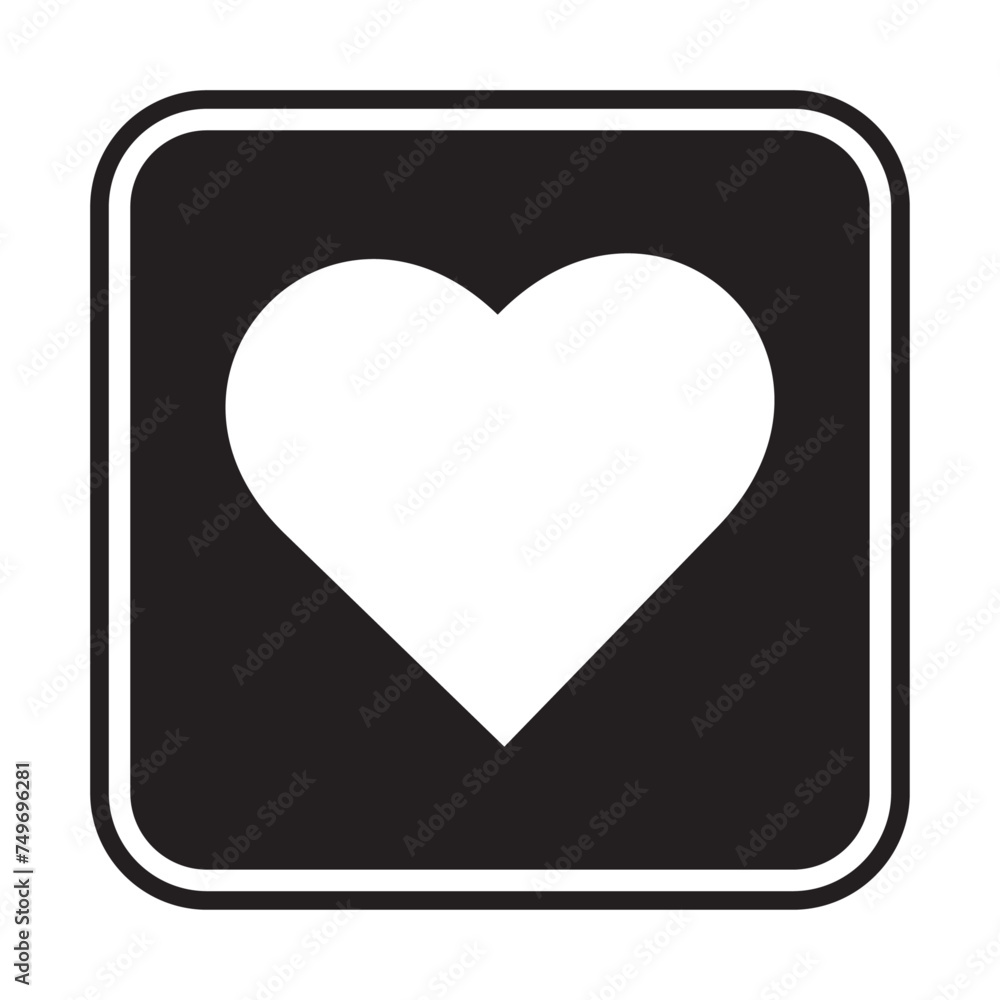 vector white heart in black square icon vector white heart in black square icon