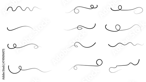 Brush strokes, black ink lines, vector abstract set with paint brush grunge texture on transparent background. Paintbrush strokes and ink smear stains. doodle underlines. vector illustration