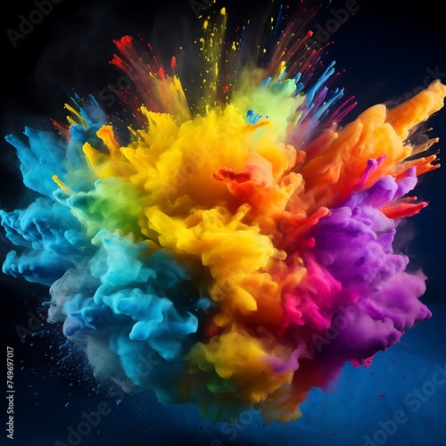 Colorful explosion of paint isolated on black background © Ai Creation