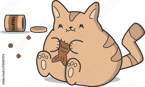 Chubby kitty eating all the treats.