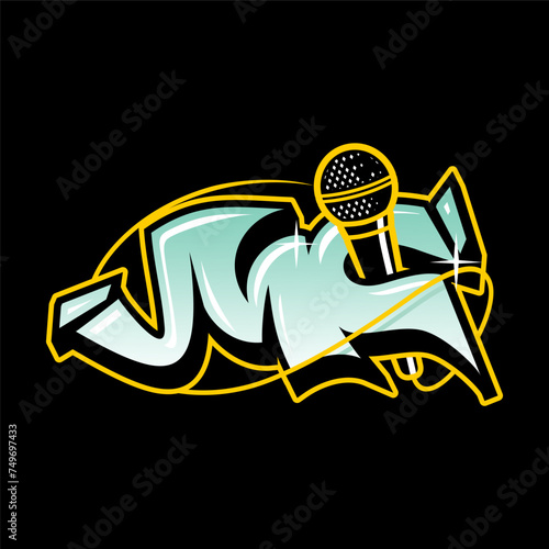 MC letter with microphone vector illustration, Design element for logo, poster, card, banner, emblem, t shirt. Vector illustration